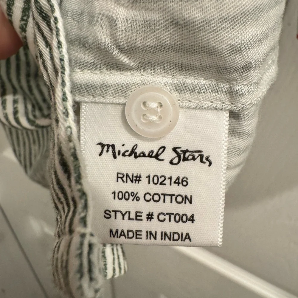 Michael Stars Roxanne Striped Button Down Top Olive Green White Women’s XS - Picture 5 of 8